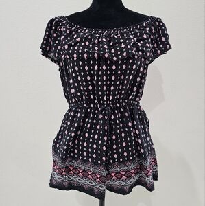 Haute Monde Pink and Black Off-Shoulder Romper